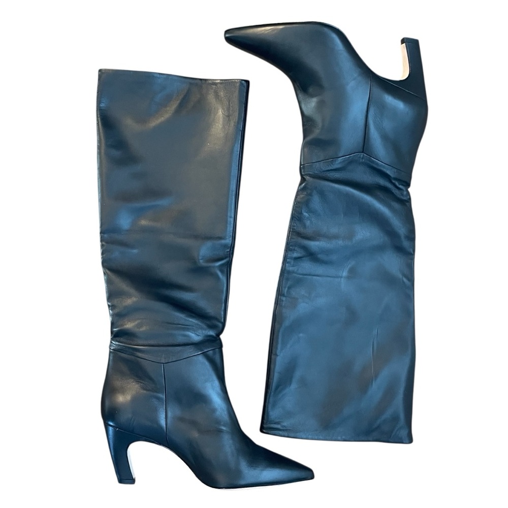 Everlane Black Leather Knee High Pull On Banana Heel Boot in Size 10 - Picture 4 of 13